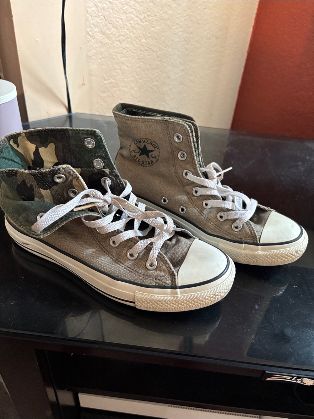 Converse High Top Sneakers in Olive Green with Camo Accents